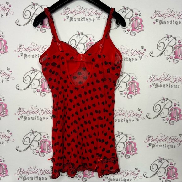 Nature intimates babydoll Chemise heart polka dot ❤️ red and black Lacey y2k - Picture 7 of 7